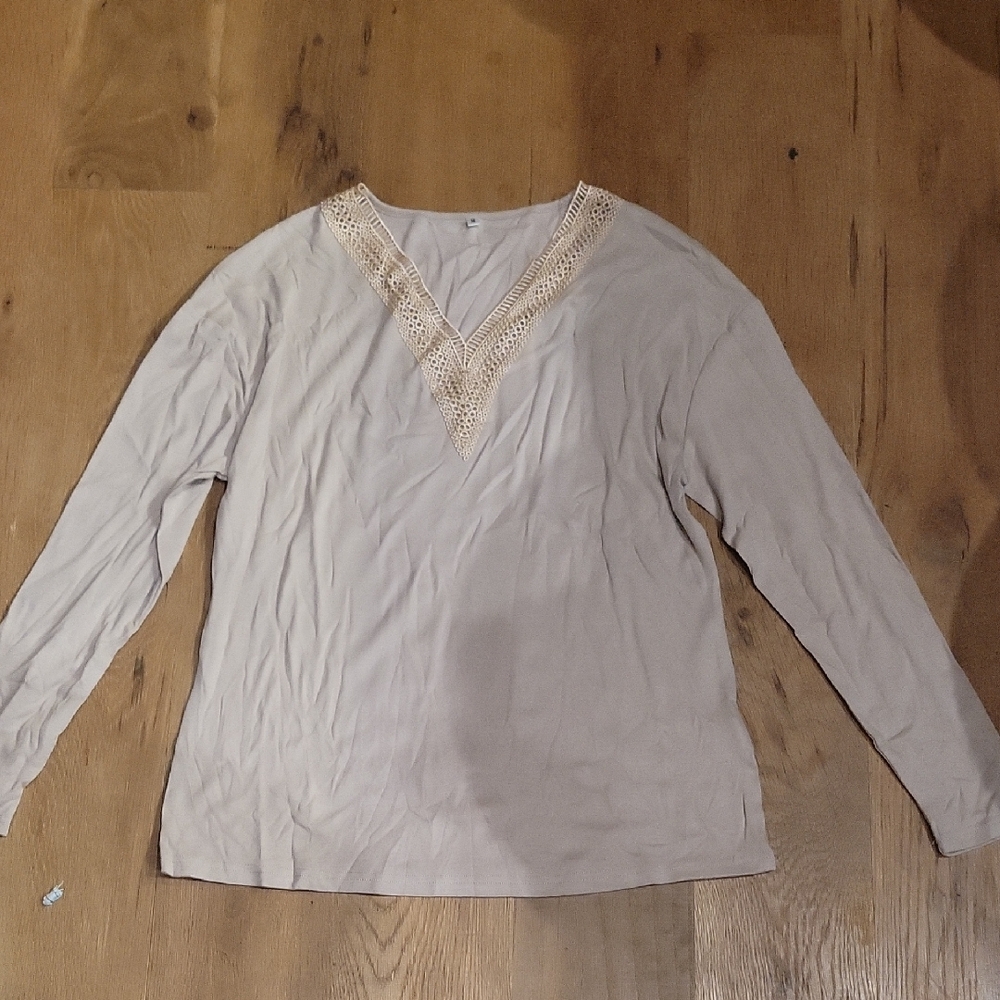 Elegant Beige V-Neck Women's Top